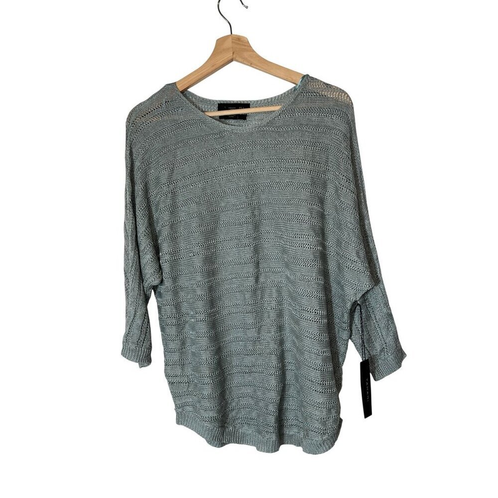 NWT Tahari Womens Mint Green 100% Linen Knit Sweater Top Size Large